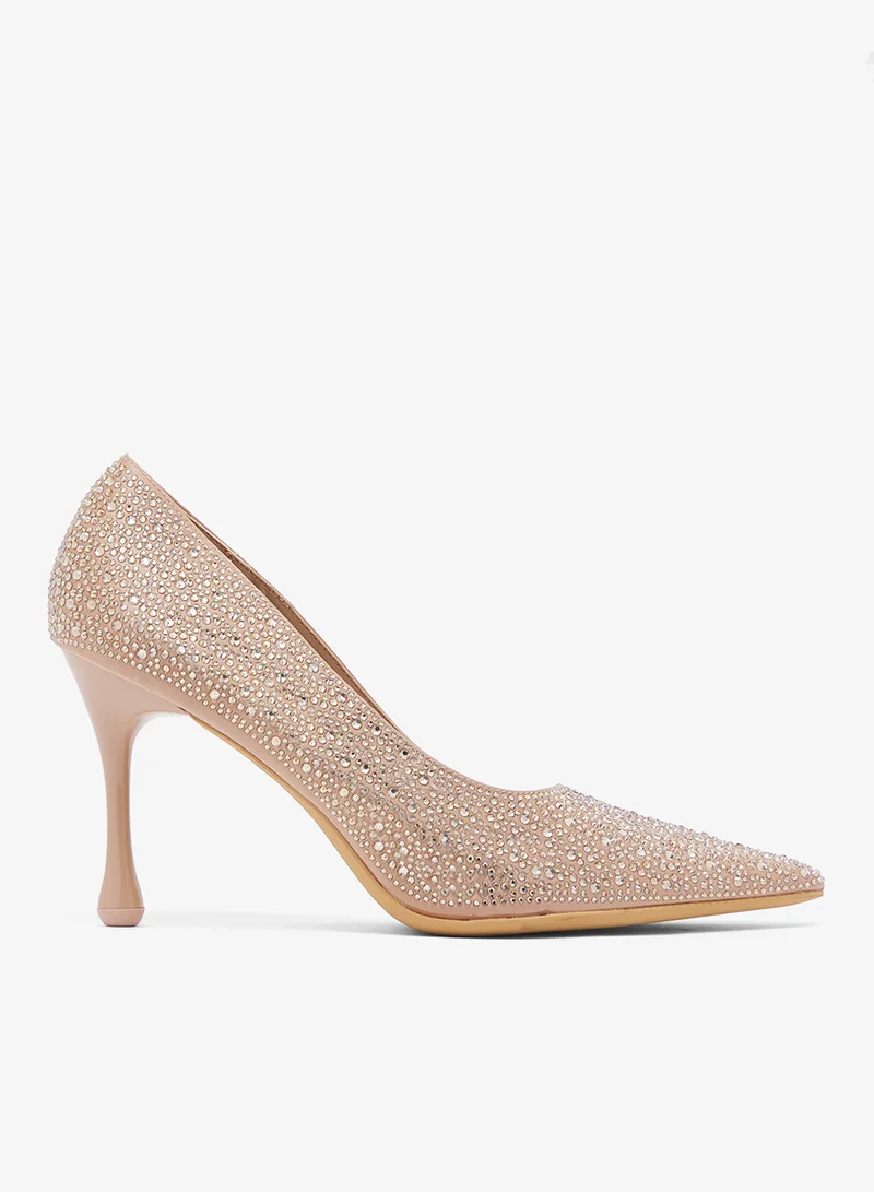 Rhinestone Covered Statement Mid Heel Pumps
